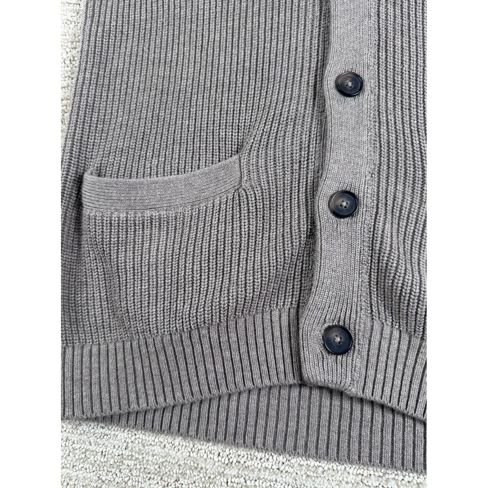 Banana Republic Mens Shawl Collar Cardigan Sweater Taupe Gray Ribbed Knit Small